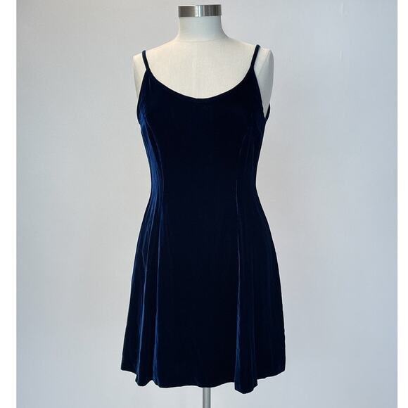 Vintage 90s Blue Velvet Mini Dress / Sz 4 / Sleeveless Grunge Babydoll / JESELLE - Picture 2 of 8